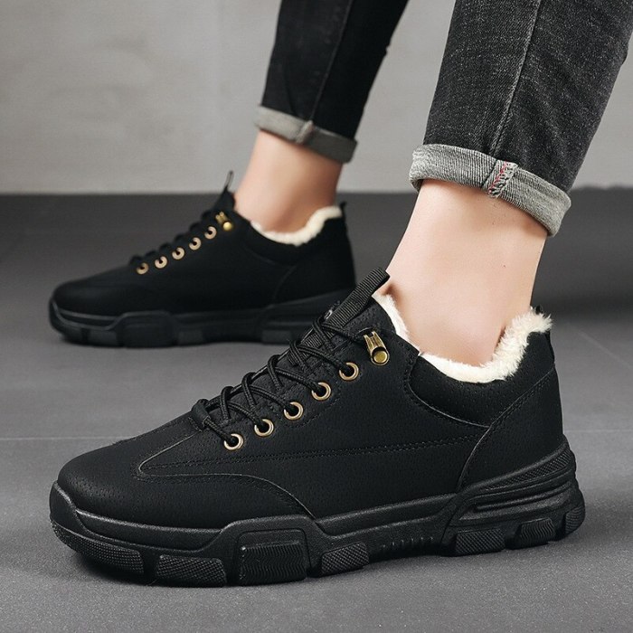 Fashion Winter Autumn Men's Boots Plush Lining for Warm Working Boots Lace Up Sneakers Round Toe Casual Shoes