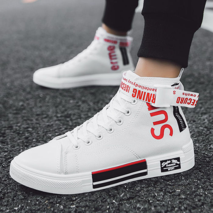Spring New Model Hight-Top Sports Footwear Korean Style Ins Shoes Men's Canvas Skate Shoes Fashion White Men's Shoes
