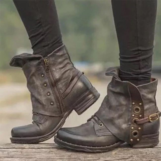 Women Basic Round Toe Zip Platform Mid-Calf Boots
