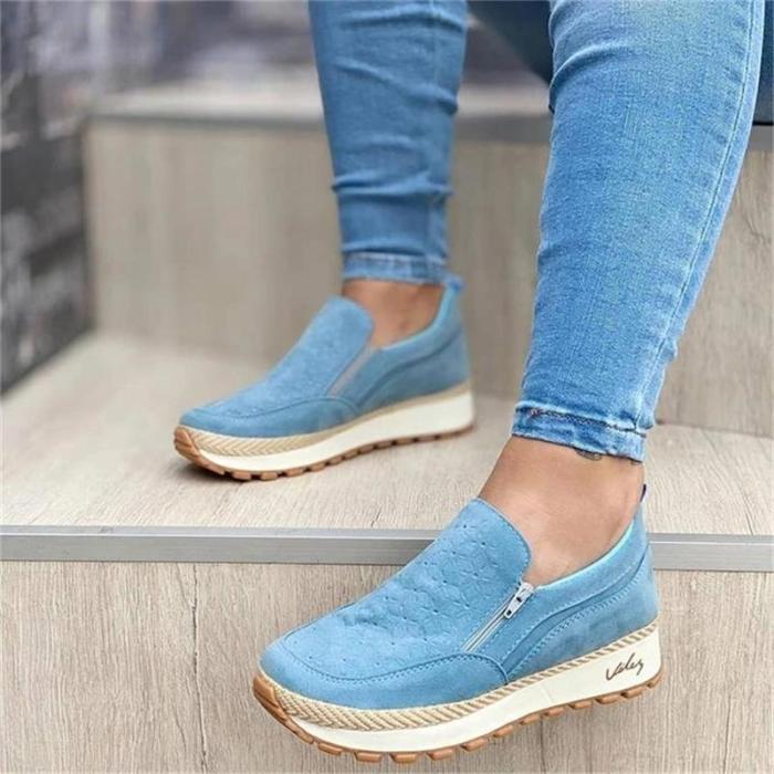 New Women's Shoes Fashion Trend Personality Solid Color Faux Suede Side Zipper Flat Heel Platform Comfortable Casual Shoes