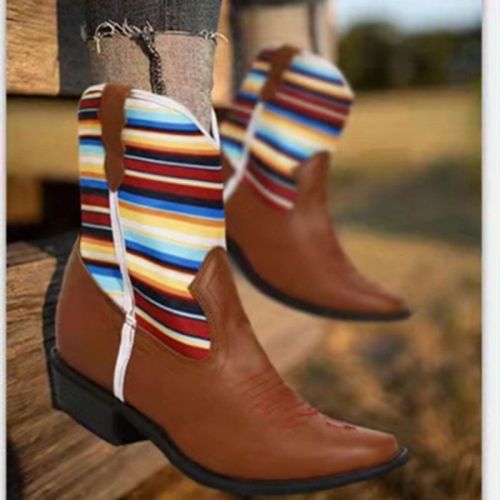 2021 Autumn and Winter Women's Fashion Pu Splicing Pointed Middle Tube Boots Casual Fashion Shoes Are Comfortable
