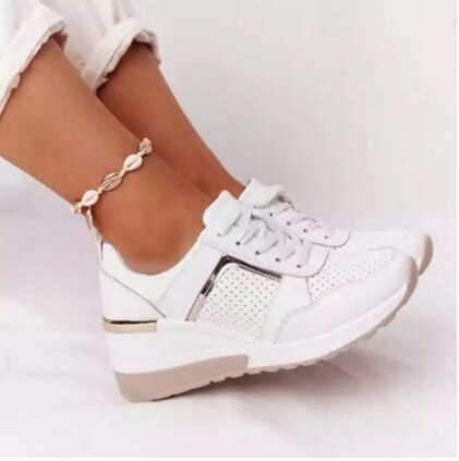 New Women Sneakers Lace-Up Wedge Sports Shoes Women's Vulcanized Shoes Casual Platform Ladies Sneakers