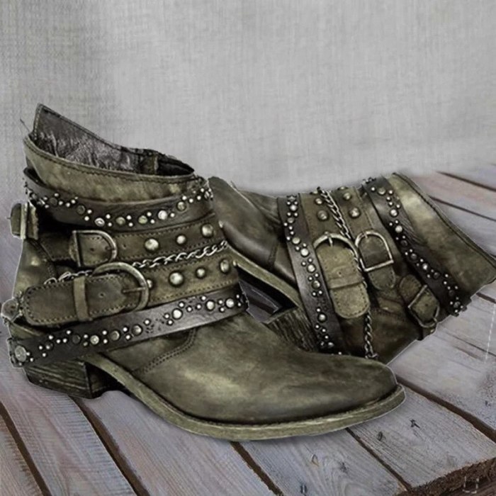 Women Vintage PU Leather Buckle Ankle Boots