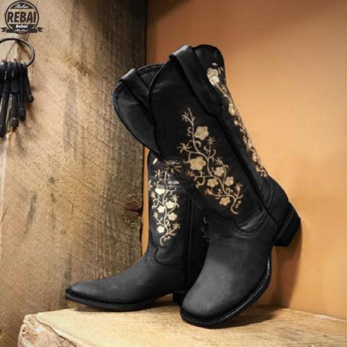 Woman Boots Mild-calf Female Casual Low Heels Vintage West Cowboy Autumn Winter Leather Shoes Women's Cowboy Boots
