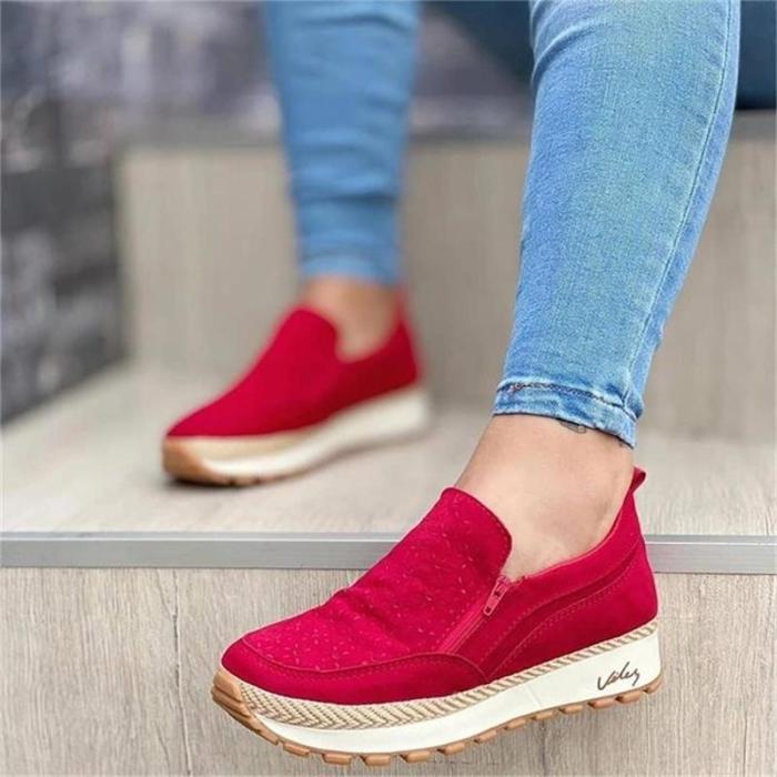 New Women's Shoes Fashion Trend Personality Solid Color Faux Suede Side Zipper Flat Heel Platform Comfortable Casual Shoes