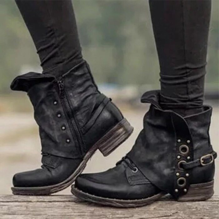 Women Basic Round Toe Zip Platform Mid-Calf Boots