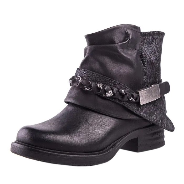 Women Genuine Leather Chain Decor Punk Ankle Boots