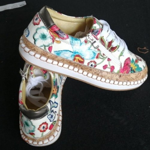 New Spring Printed Flat Shoes New Jogging Shoes Fashion Round Toe Vulcanized Shoes