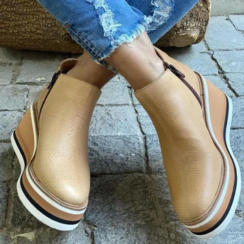 2021 Fall Women Ankle Boots Soild Color Side Zipper Ladies Casual Boots Wedges Low Top Round Toe Casial All Match Woman Booties