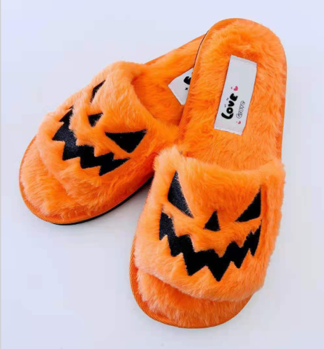 Women Home Indoor Soft anti-slip Faux Fur Cute Slippers Winter Warm Shoes Cartoon Plush Pumpkin Slippers