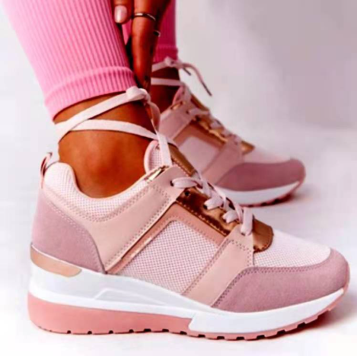 New Women Sneakers Lace-Up Wedge Sports Shoes Women's Vulcanized Shoes Casual Platform Ladies Sneakers