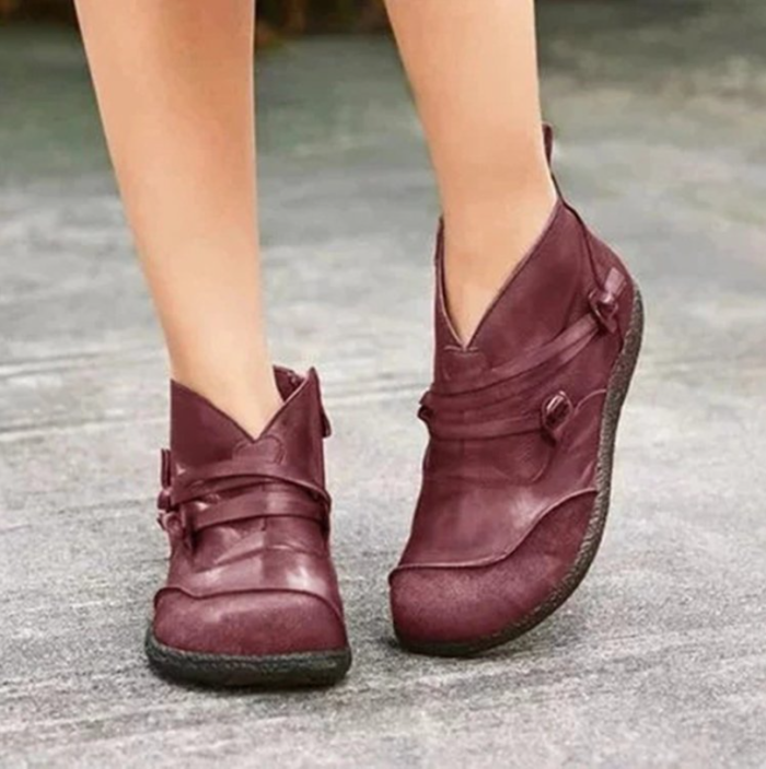 Women PU Ankle Lace Up Ankle Boots