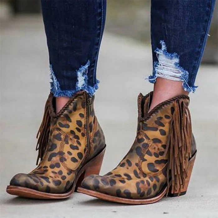Female Autumn Winter Lace PU Leather Cowboy Ankle Boots Women Wedge High Heel Booties Snake Print Western Cowgirl Boot