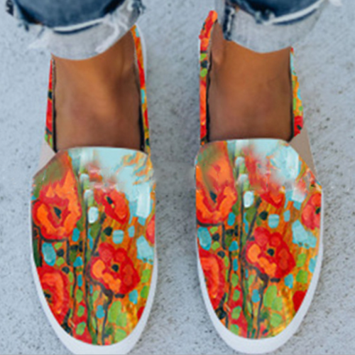 Women New Slip On Print Patchwork Comfortable Canvas Shoes
