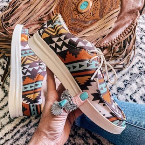 New Fashion Stylish Women Casual Anti-skid Flat Round Toe Lace Up Colorful Sneakers Walking Shoes
