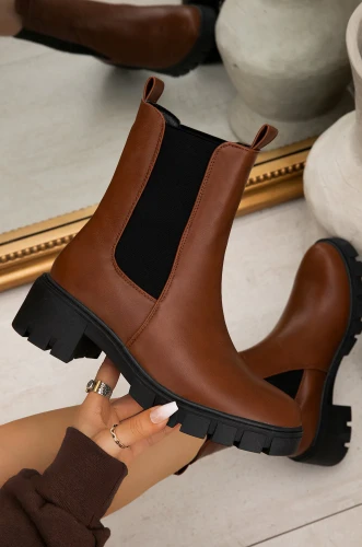 Bottines Chelsea en cuir PU noir pour femme grosses chaussures  peluche plate-forme mode automne