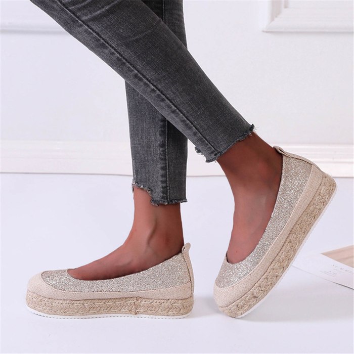 Women Shoes Fashion Large Size Breathable Comfortable Pure Color Casual Shoes Hemp Rope Woven Platform Walking Shoes Loafers