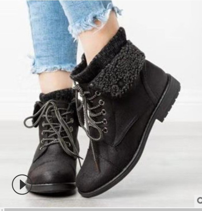 Handmade Leather Knit Cuff Ankle Boots