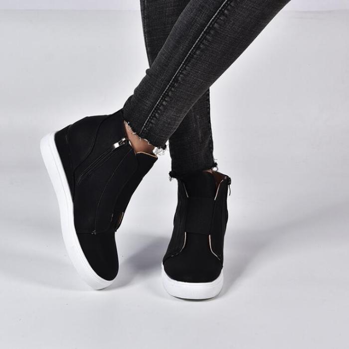 Spring Autumn Boots Women Wedges Heel Inner Heel Height Increasing Pumps Shoes Ankle Short Zip Boto Plus Size