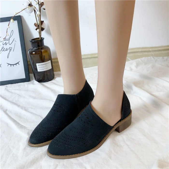 2021 Fashion Women Boots Summer Autumn Block Low Heel Ladies Booties PU Leather Botines Hollow Out Ankle Platform Botas