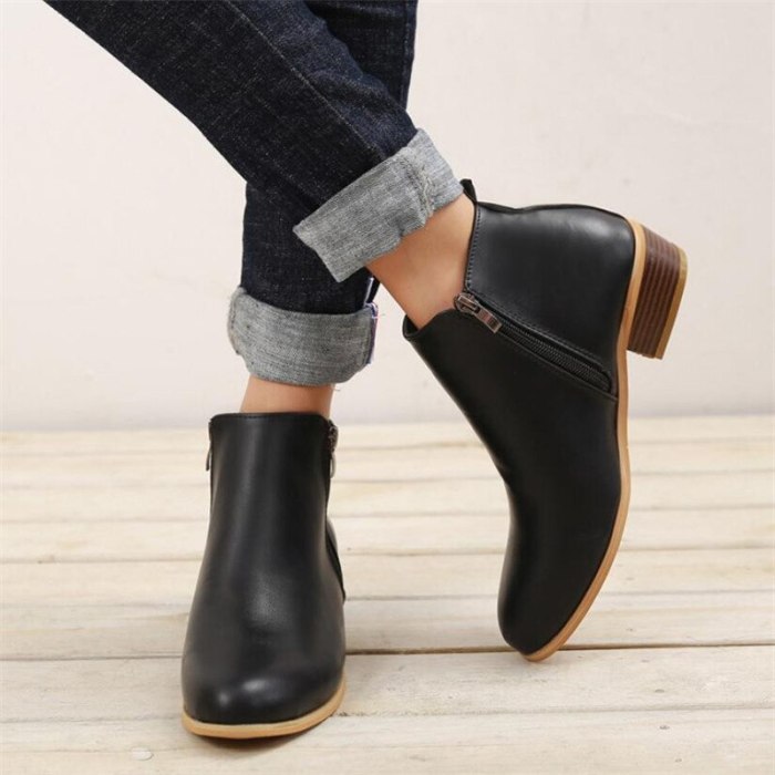 2020 Spring Women Ankle Boots Square Mid Heel Zip Shoes Woman Pointed Toe Shoes Female Classic Blue Autumn Boots Plus Size 42 43