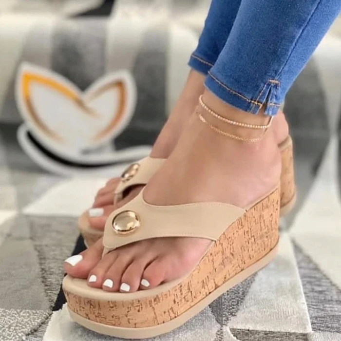 2021 Peep Toe Wedges Slippers Women Pu Leather Latform Sandals Fashion Heeled Shoes Casual Summer Slides Slippers