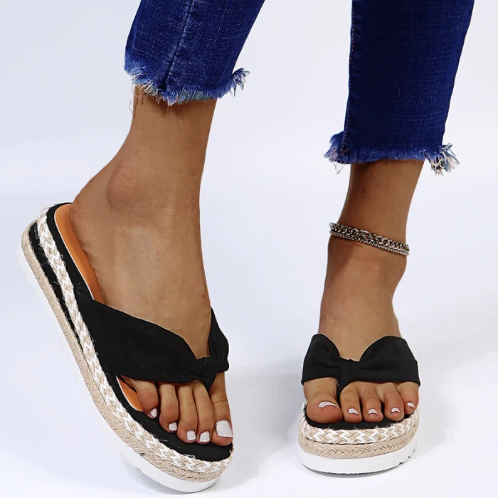 2021 Summer Women's Shoes Women Straw Slippers Size 43 Flat Slippers Women Platform Sandals Roman Sandals Women Wedge Slippers