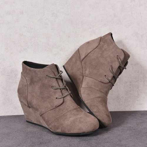 Women Autumn High Top Lace Up Leopard Platform Ankle Boots