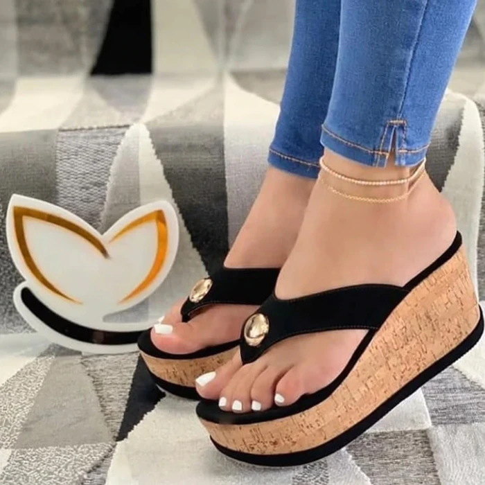 2021 Peep Toe Wedges Slippers Women Pu Leather Latform Sandals Fashion Heeled Shoes Casual Summer Slides Slippers