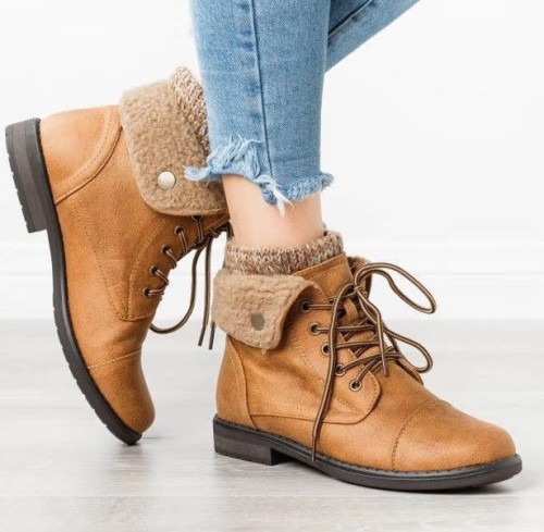 Handmade Leather Knit Cuff Ankle Boots