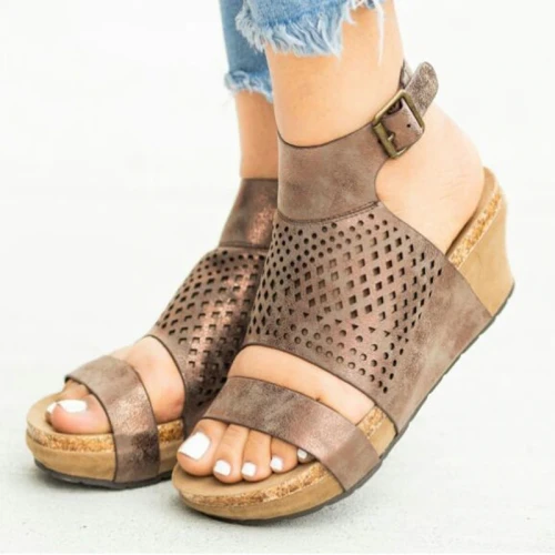 Plus Size 35-43  Low Heel Sandals Large Size Women's Shoes Single Shoes Wedge Sandals Low To Help Buckle Sandals