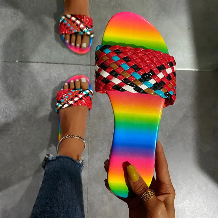 2021 Women's Slippers Summer New Rubber Sandals Shoes Mixed Color Ladies Footwear Female Shoes Outdoor Comfortable PU Flip Flops