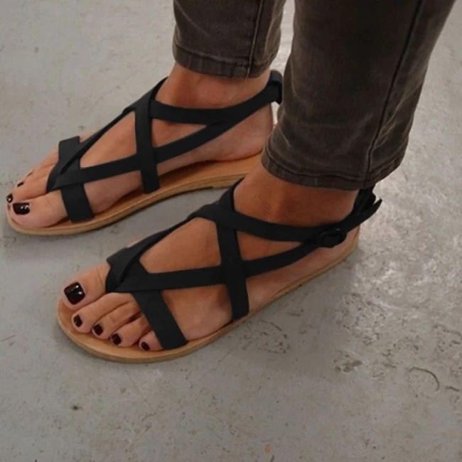 Women Summer Fisherman Gladiatore Flat Heels Closs Strap Sandal Shoes Ladies Big Size 35-43