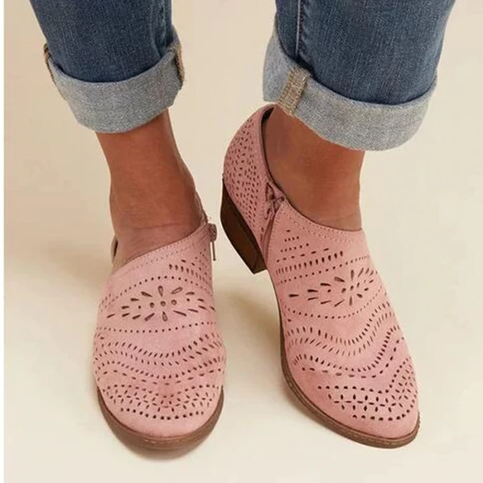 2021 Fashion Women Boots Summer Autumn Block Low Heel Ladies Booties PU Leather Botines Hollow Out Ankle Platform Botas