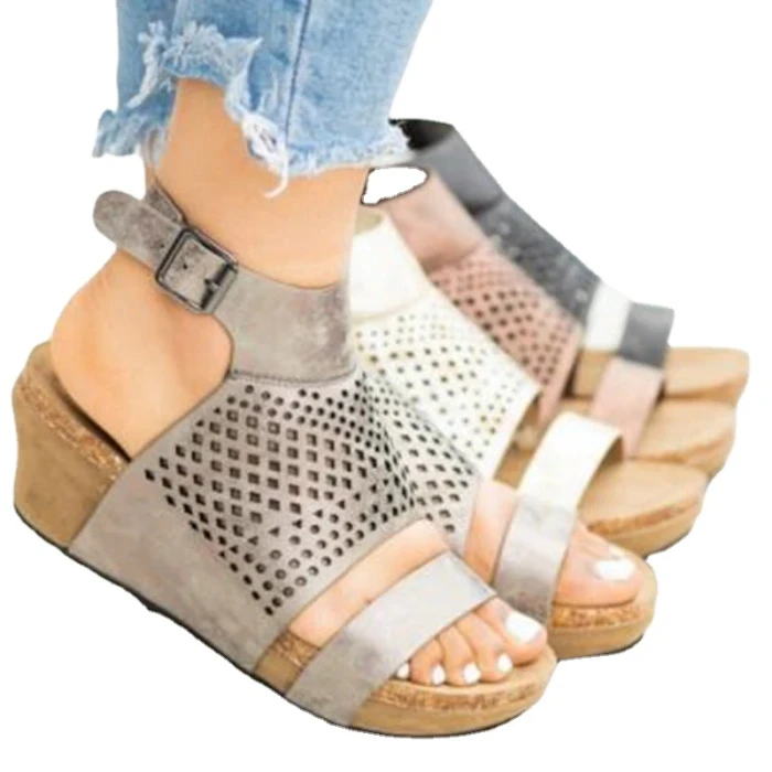 Plus Size 35-43  Low Heel Sandals Large Size Women's Shoes Single Shoes Wedge Sandals Low To Help Buckle Sandals