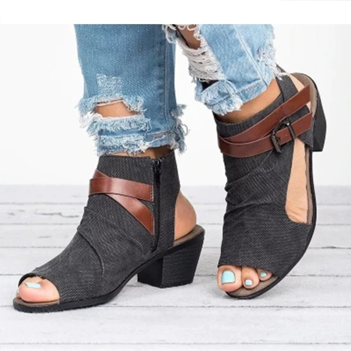 Vintage Comfort Buckle-Strap Sandals Womens Casual Leather Flats Sandals Femme Zip Open Summer Beach Sandals Plus Size 35-43
