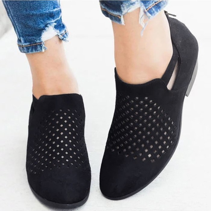 Fashion Women's Boots Plus Size Shoes Hollow Out Breathable Chunky High Heels Retro Zipper Short Boots Comfortable Ankle Shoes