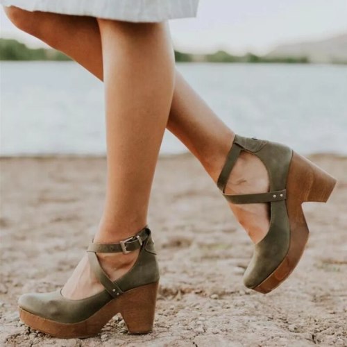 2021 Summer Women New Fashion PU Leather Professional Work Round Sandals Comfortable and Generous Hot Women Shoes