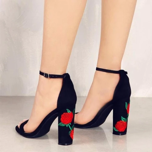 2021 Suede Shoes Woman  Embroider High Heel Women  Ethnic Flower Floral Party Shoes Plus Size