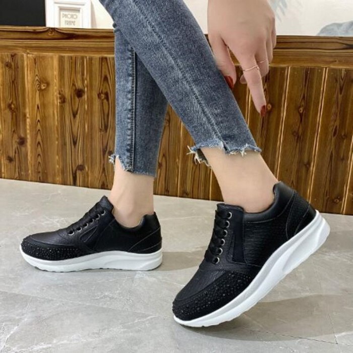 Women Casual Shoes Fashion Wedge Flat Shoes Lace Up Comfortable Ladies Sneakers Female Vulcanized Glitter Bling Shoes Women