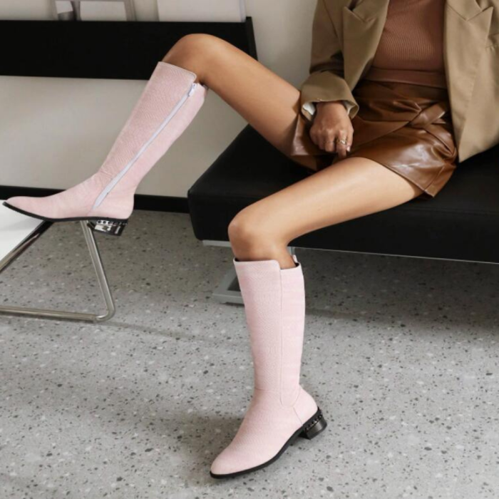 2021 Fashion Knee High Boots Women's Winter Boots Thick High Heel Long Boots Round Slip on Spring Autumn Shoes Woman