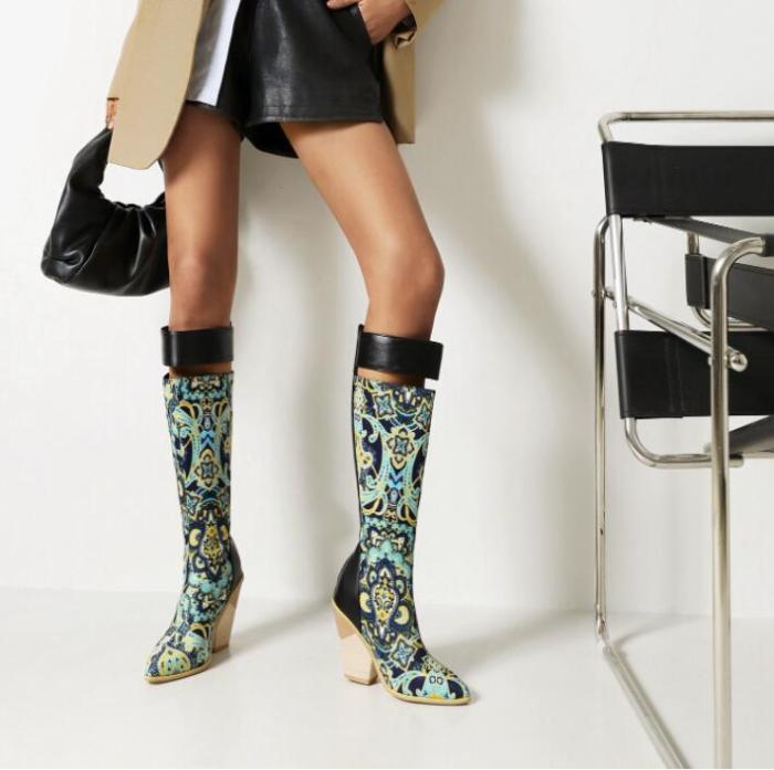 European and American fashion pointed toe stiletto boots snake pattern sleeve long tube women's boots winter women's shoes