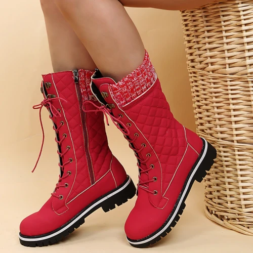 2021 Fashion Winter Warm Boots Rivet Knight Casual Shoes Side Zipper Boots Outdoor Non-Slip Tall Tube Boots Knitted Ladies Shoes