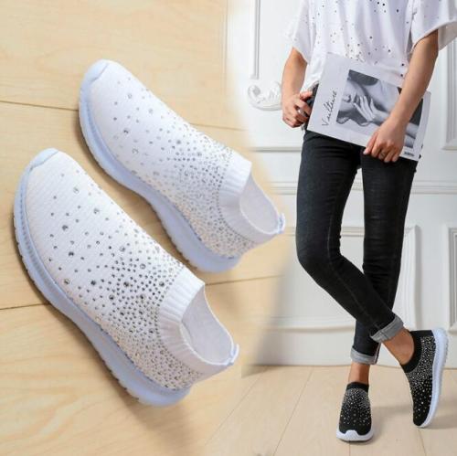 2021 New Women Crystal Sneakers Spring Autumn Casual Zipper Flat Shoes women Non-slip Breathable Outdoor Vulcanized Shoes woman