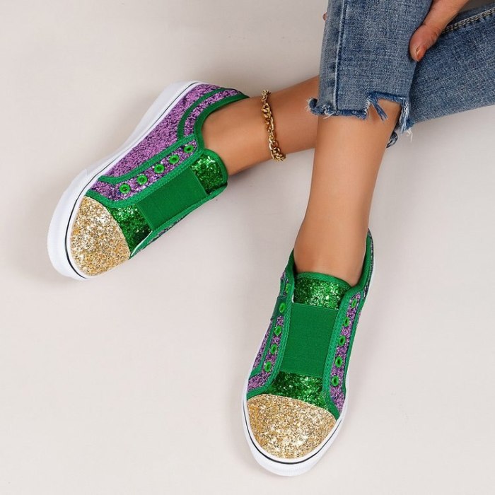 Low-Cut Sequins Canvas Lady  Shoes Casual Slip  Female Footwear Without Laces On Color-Matching Sneakers Women  shoes