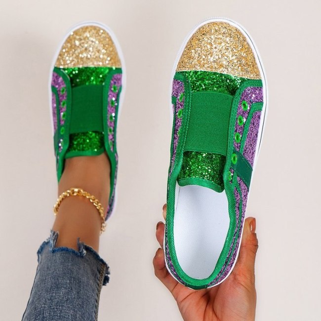 Low-Cut Sequins Canvas Lady  Shoes Casual Slip  Female Footwear Without Laces On Color-Matching Sneakers Women  shoes