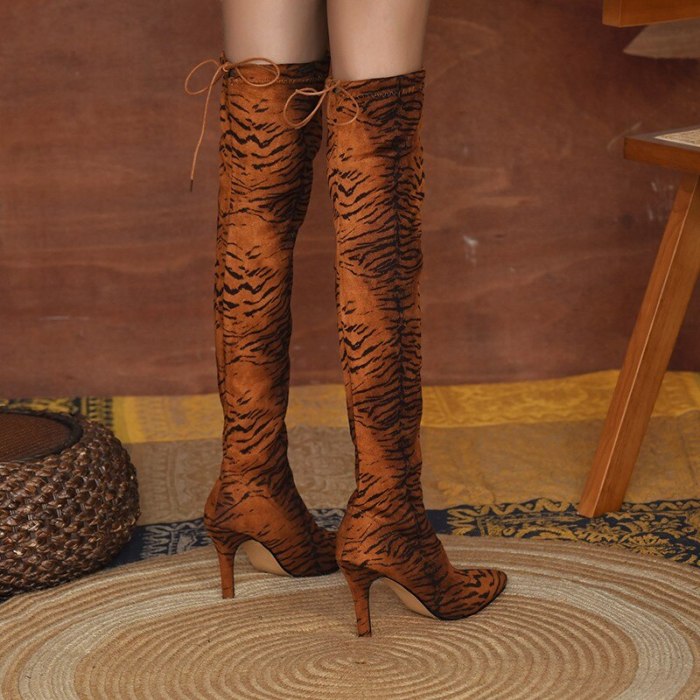 2021 leopard-print snake-print dragon-print boots women's high-heeled boots pointed sexy high-top over the knee plus cashmere