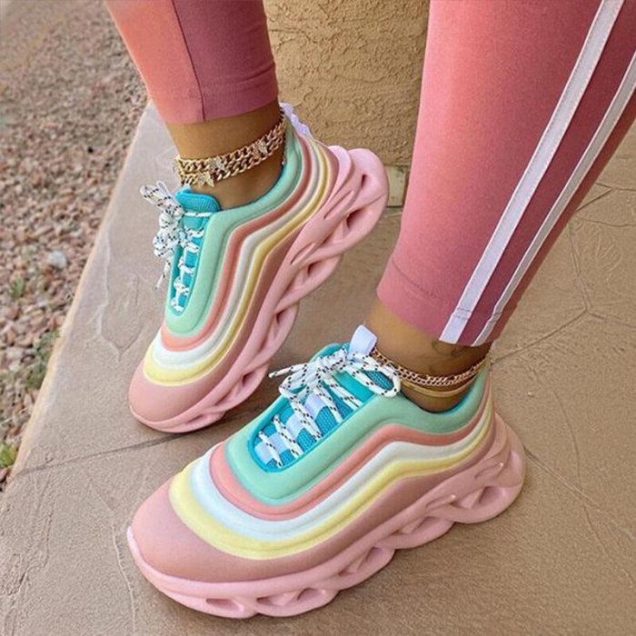 Women Sneakers Autumn Rainbow Platfrom Chunky  Comfortable Brand Designer Ladies Sports Shoes Ourdoor Running