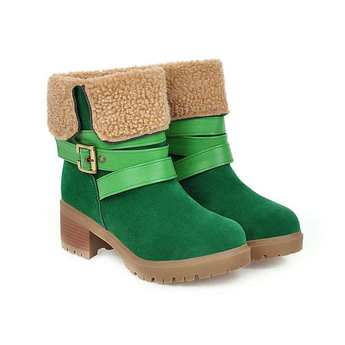 Womens winter shoes ankle boots faux suede leather boot warm thick fur square heels footewar bottes botas big size 46