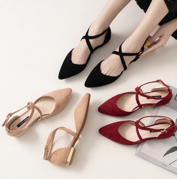 Strappy Faux Suede Burgundy Flats